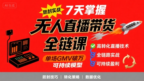 无人直播带货全链防封实战课,7天掌握高转化直播技术,实现单场GMV破万可持续模型-风淘社