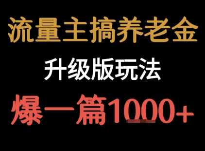 流量主之养老金升级版玩法 爆一篇收益1k+-风淘社