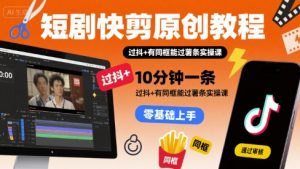 短剧快剪原创教程，10分钟一条，过抖+有同框能过薯条实操课-风淘社