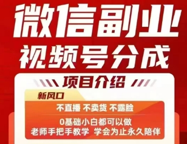 微信副业视频号分成,不直播 不卖货 不露脸,三五分钟即可完成一条作,每日收益几十、几张不等-风淘社