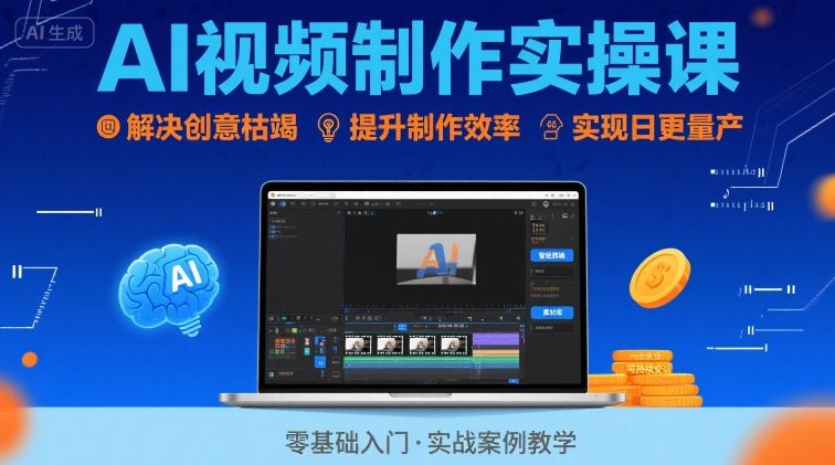 Ai视频制作实操课,解决创意枯竭、效率低下痛点,实现日更量产可持续变现-风淘社