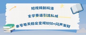 短视频新玩法玄学赛道引流私域单号每天稳定变现1k+闷声发财-风淘社