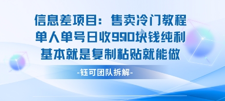 信息差项目：售卖冷门教程单人单号日收9张纯利基本就是复制粘贴就能做-风淘社