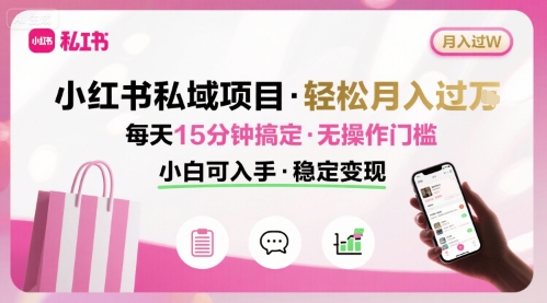 小红书私域项目 月入过W非常轻松 每天15分钟即可搞定，无任何操作门槛，小白可入手-风淘社