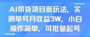 AI带货项目新玩法，实测单号月收益3W，小白操作简单，可批量起号-风淘社
