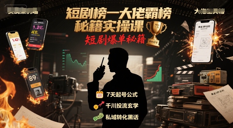 短剧榜一大佬霸榜秘籍实操课,短剧爆单秘籍-风淘社