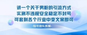 2025关于男粉的引流方式实测不违规安全稳定不封号可套到各个行业中变文案即可-风淘社