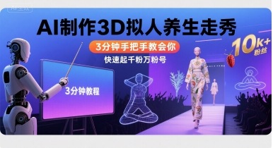 Ai制作3D拟人养生走秀,3分钟手把手教会你,快速起千粉万粉号-风淘社