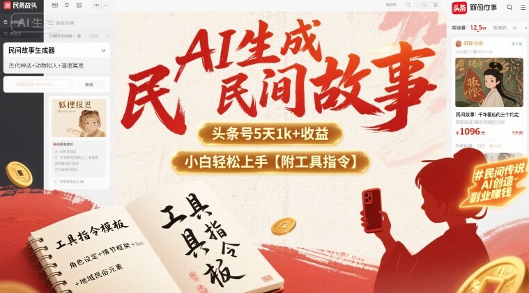 AI生成民间故事,头条号5天1k+,小白轻松上手【附工具指令】-风淘社