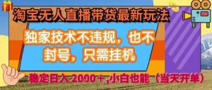 淘宝无人直播带货最新玩法,独家技术不违规,也不封号,全自动运行,只需挂着, 稳定日入2k【揭秘】-风淘社