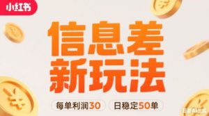 小红书信息差新玩法每单利润30，每天稳定50单左右，两个账号即可-风淘社