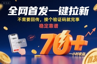 全网首发一键拉新项目，不需要回传，接个验证码就完事，稳定靠谱，一小时收益70+【揭秘】-风淘社