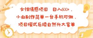 女性情感项目 小白制作简单一台手机可做 项目模式后续自然升大客单 日入6张-风淘社