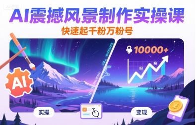 AI震撼风景制作实操课，快速起千粉万粉号-风淘社