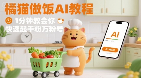 有趣的橘猫买菜做饭视频，用AI一键搞定，1分钟教会你，快速起千粉万粉号-风淘社