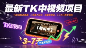 最新TK中视频项目，Tk影视解说赛道，搬运二创暴力起号，流量非常猛，3-7天开通中视频-风淘社