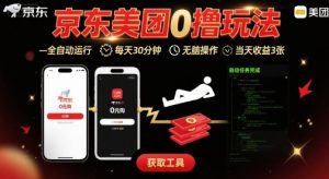 京东美团平台最新0撸玩法,全自动挂G,每天30分钟,无脑操作,当天收益3张【揭秘】-风淘社