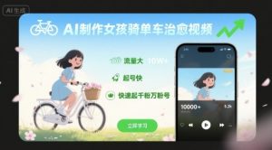 AI制作女孩骑单车治愈视频，流量大，起号快，快速起千粉万粉号-风淘社
