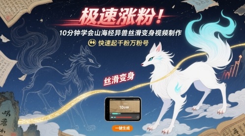 极速涨粉！10分钟学会山海经异兽丝滑变身视频制作，快速起千粉万粉号-风淘社