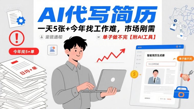 AI代写简历，一天5张+今年找工作难，市场刚需，单子做不完【附AI工具】-风淘社