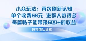 小众玩法再次刷新认知单个收费68米进群人数很多每篇帖子能带来6张的收益-风淘社