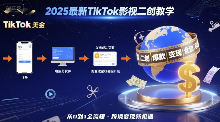2025年最新TikTok影视二创教学,从注册到发布撸美金全流程,跨境变现新机遇-风淘社