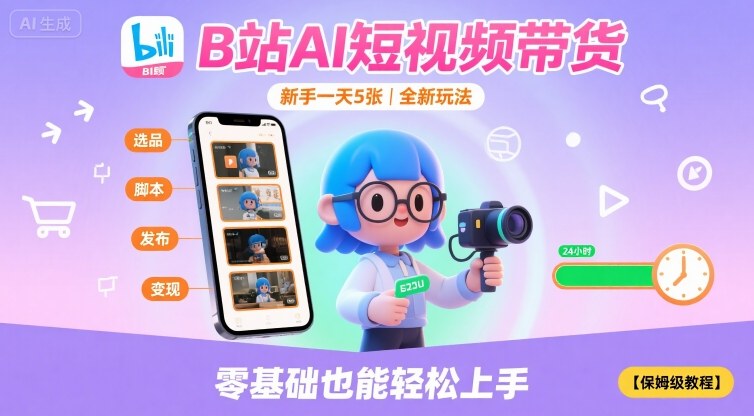 B站AI短视频带货,新手一天5张,全新玩法【保姆级教程】-风淘社