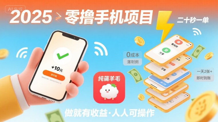 2025年零撸手机项目,二十秒一单,纯薅羊毛 一天2张+做就有【揭秘】-风淘社