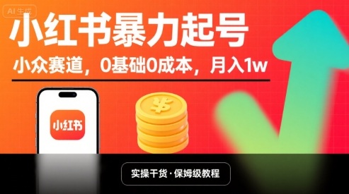 小红书暴力起号,小众赛道,0基础0成本,月入1w-风淘社
