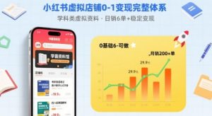 小红书虚拟店铺0-1变现完整体系:卖学科类虚拟资料,一天6张+,很稳定【已完结】-风淘社