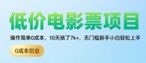 低价电影票项目,操作简单0成本,10天搞了7k+,无门槛新手小白轻松上手【揭秘】-风淘社
