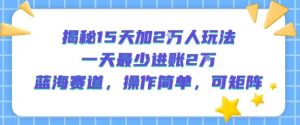 揭秘15天加2W人玩法,一天最少2万进账,蓝海赛道,操作简单,可矩阵-风淘社