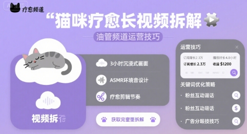 猫咪疗愈长视频拆解 &油管频道运营技巧-风淘社