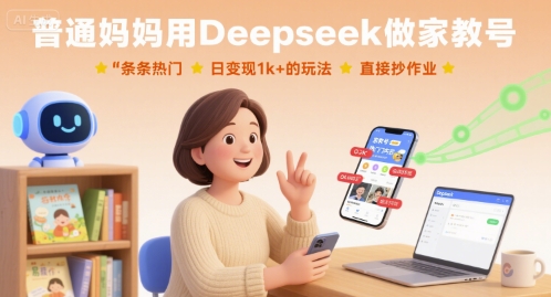 普通妈妈用Deepseek做家教号,条条热门,日变现1k+的玩法,直接抄作业-风淘社