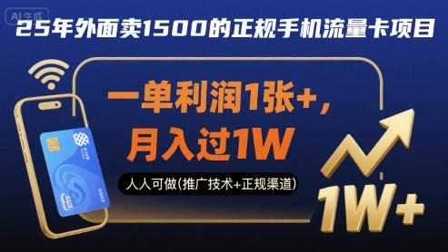 25年外面卖1500的正规手机流量卡项目,一单利润1张+,月入过1W,人人可做(推广技术+正规渠道)【揭秘】-风淘社