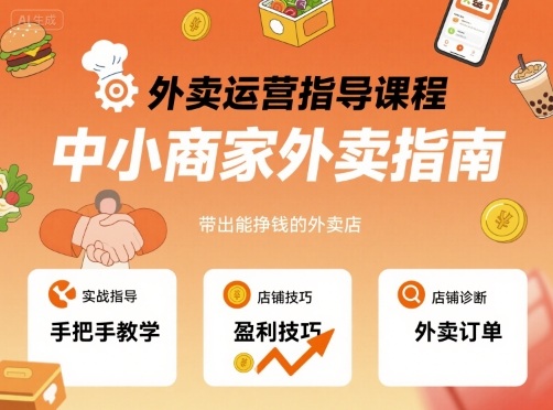 外卖运营指导课程,中小商家外卖指南,手把手带出能挣钱的外卖店-风淘社