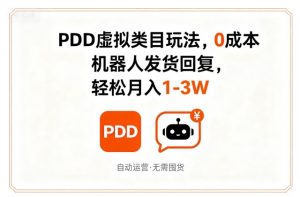 PDD虚拟类目玩法,0成本,机器人发货回复,轻松月入1-3W-风淘社