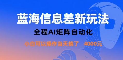 蓝海信息差新玩法，全程AI矩阵自动化小白可以操作当天搞了1k+-风淘社