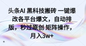 头条AI 黑科技搬砖 一键爆改各平台爆文，自动排版，秒过原创 矩阵操作，月入3w+【揭秘】-风淘社