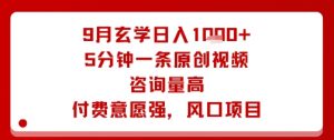 9月玄学日入1k+玩法，5分钟一条原创视频，咨询量高，付费意愿强，风口项目-风淘社