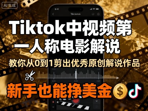 Tiktok中视频第一人称电影解说，教你从0到1剪出一个优秀的原创解说作品，新手也能挣美金-风淘社