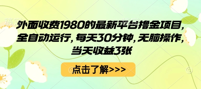外面收费1980的最新平台撸金项目,全自动运行,每天30分钟,无脑操作,当天收益3张【揭秘】-风淘社