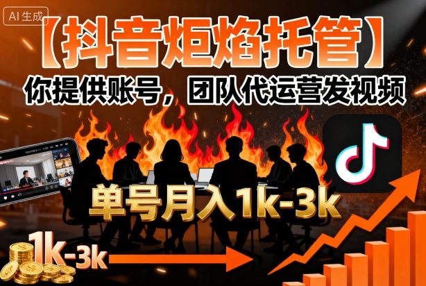 【抖音炬焰托管】你提供账号,团队代运营发视频,单号月入1k+【揭秘】-风淘社