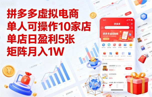 拼多多虚拟电商,单人可操作10家店,单店日盈利5张,矩阵月入1W+【揭秘】-风淘社