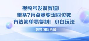视频号发财赛道单条7W点赞变现四位数方法简单易复制小白玩法-风淘社