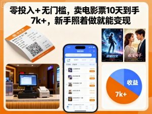 零投入+无门槛,卖电影票10天到手7k+,新手照着做就能变现【揭秘】-风淘社