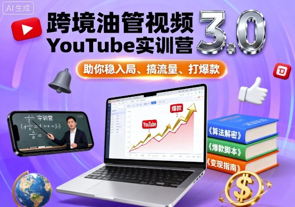 跨境油管视频YouTube实训营3.0,助你稳入局、搞流量、打爆款-风淘社