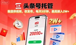 【头条号托管】我提供视频,你发布,每天5分钟,最高躺入2W+【揭秘】-风淘社
