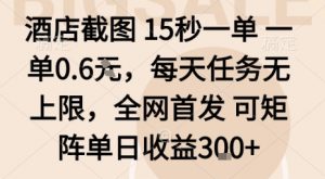 酒店截图15秒一单，一单0.6米，每天任务无上限，全网首发可矩阵单日收益3张【揭秘】-风淘社