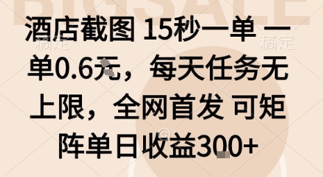 酒店截图15秒一单，一单0.6米，每天任务无上限，全网首发可矩阵单日收益3张【揭秘】-风淘社